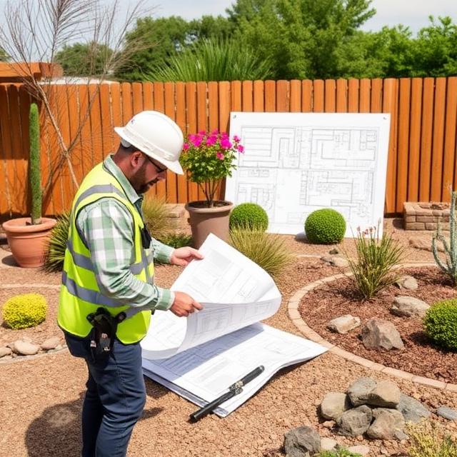 Landscape designer reviewing site plans for a Phoenix residential project