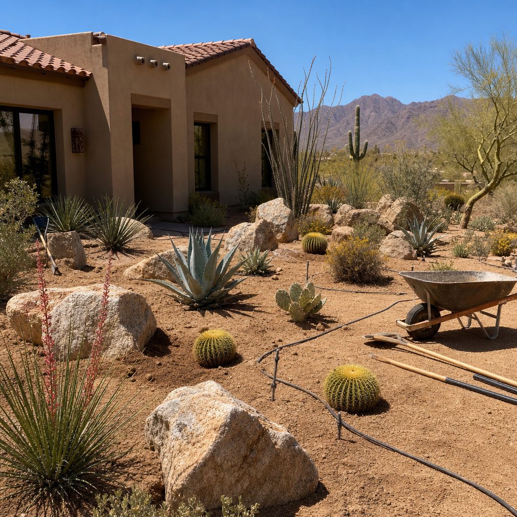 Desert landscape installation on a Glendale yard