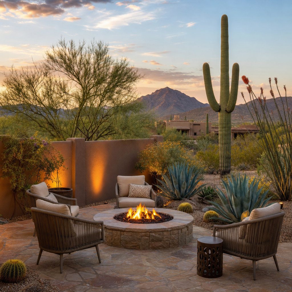 Outdoor fire feature and decomposed granite on a Gilbert lot