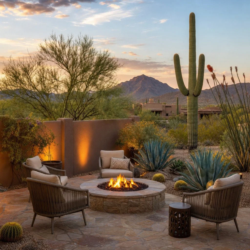 Custom hardscape patio installation in Phoenix Arizona suburb