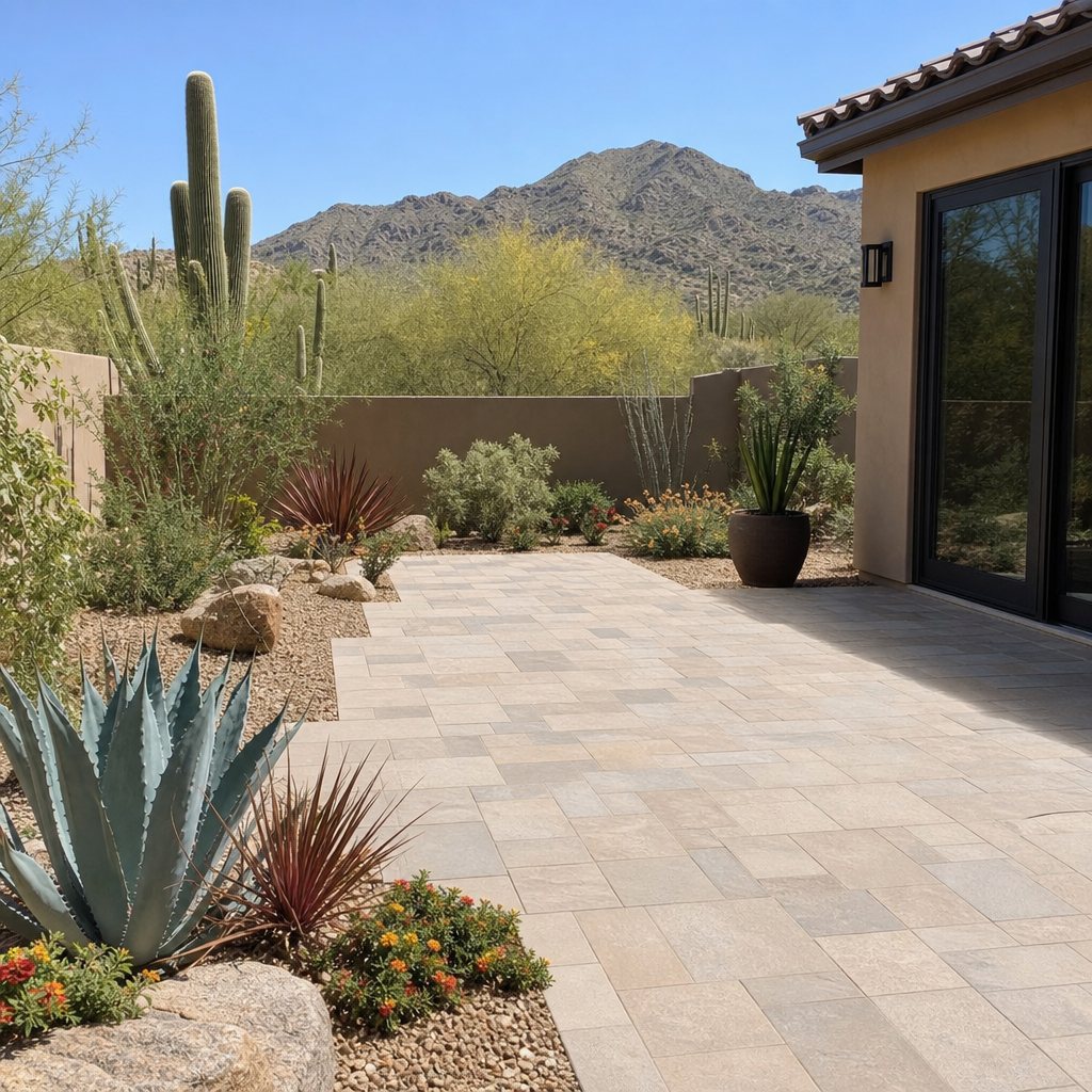 Paver patio and decomposed-granite hardscape on a Mesa desert yard
