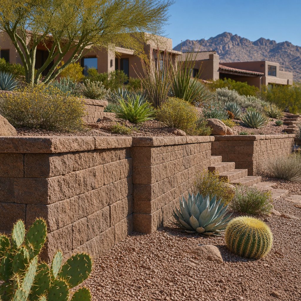 Block seat wall and decomposed granite on a Surprise desert yard